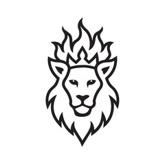 Outlined Lion Wearing Flaming Crown Art