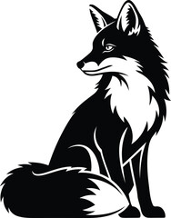 A sleek black-and-white illustration of a fox, highlighting its graceful posture and distinctive features. This design is perfect for nature-themed projects, wildlife art, and merchandise related to a