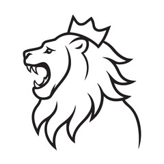 Outlined Roaring Lion With Royal Crown