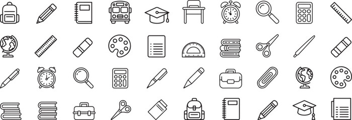 School supplies and educational icons learning stationery © Bhismodeb
