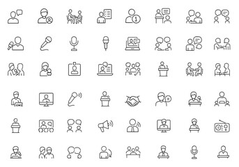 Interview editable line icon set, vector illustration, editable stroke, recruitment, hiring, job interview, candidate evaluation, employment, human resources, business, communication, career
