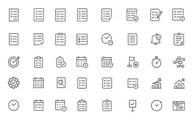 To do list editable line icon set, checklist, plan, task management, productivity, schedule, reminder, organizer, workflow, agenda, time management, vector illustration.