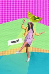 Image 3d zine vertical collage of happy hipster girl guy dance weekend disco ball vintage occasion...