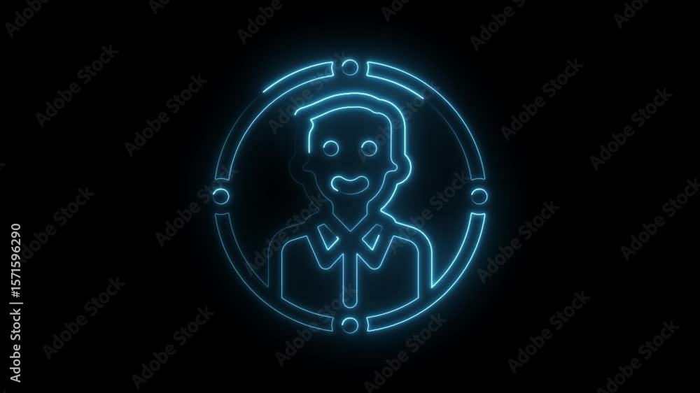 Poster glowing neon person icon animation on black background for ui and interface design