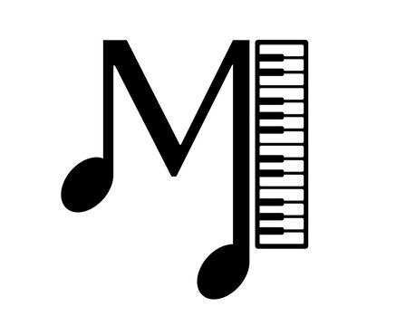 Music Logo with letter M, music note and musical instrument. Music Logo typography with icon designed.