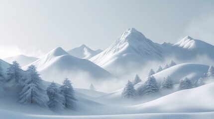 Snowy white hills and winter mountain scenery digitally isolated on white or transparent PNG clean background