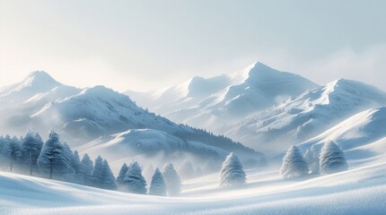 Snowy white hills and winter mountain scenery digitally isolated on white or transparent PNG clean background
