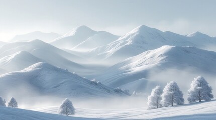 Snowy white hills and winter mountain scenery digitally isolated on white or transparent PNG clean background