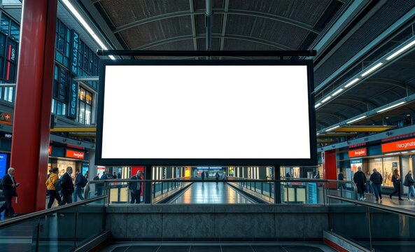A vibrant billboard mockup a canvas of color takes center stage at the entrance of a bustling metro station its bold design hinting at the exciting journey ahead  professional presentation blank empty - Powered by Adobe