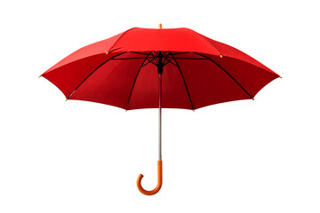 Red beach umbrella isolated on white. Clipping path included.