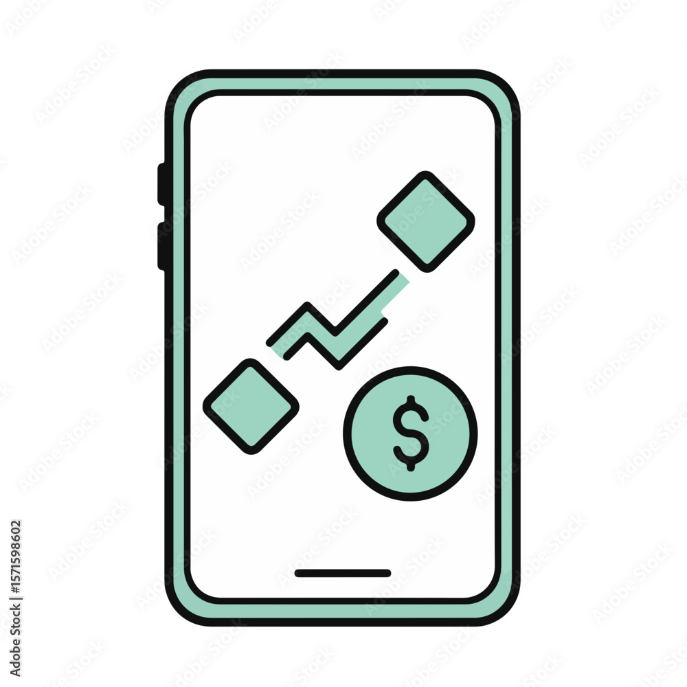 Poster smartphone showing the financial graph with rising values.