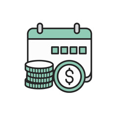 Calendar with coins, representing financial planning, investment, and savings.
