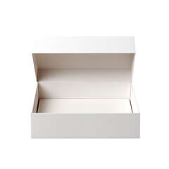 Open white cardboard box offers blank template against black background