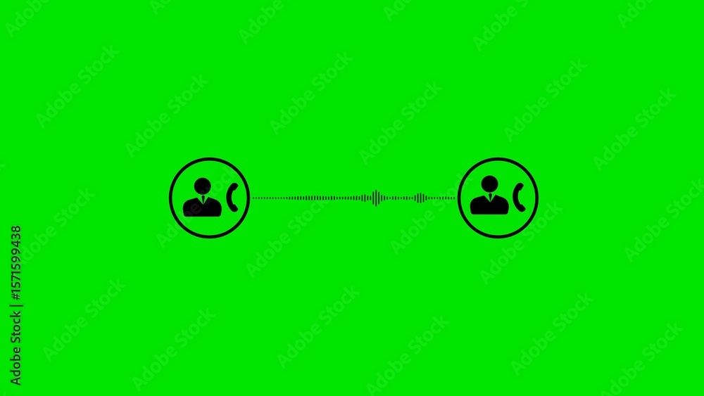 Poster visual representation of a telephone conversation two people connected by audio wave signals over a 