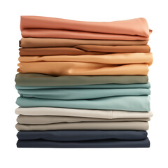 Neatly folded fabric stack showcases earthy tones on a transparent background