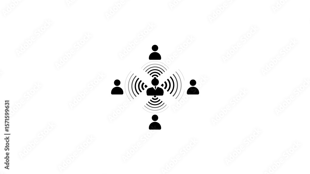 Poster communication and information flow represented in a modern minimalist style featuring a central lead