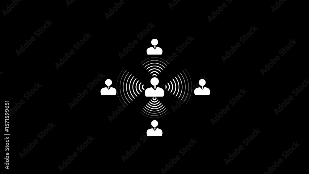 Poster symbolic representation of communication and connection featuring figures radiating signals against 