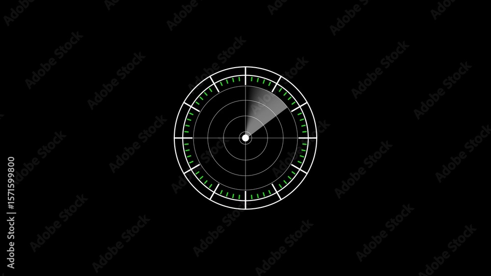 Poster digital radar screen interface with scanning sweep on black background depicting futuristic technolo