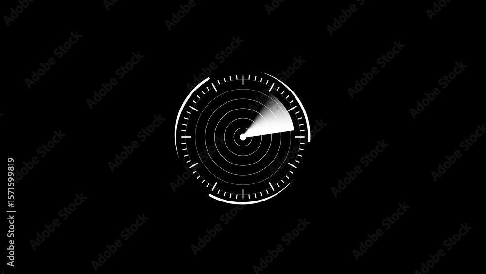 Poster futuristic radar display graphic on black background depicting search technology and data scanning p