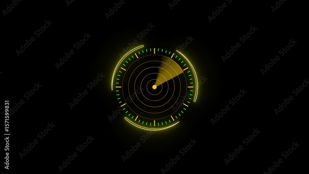 Aufkleber animated futuristic radar or sonar display on black background with neon green and yellow accents sh