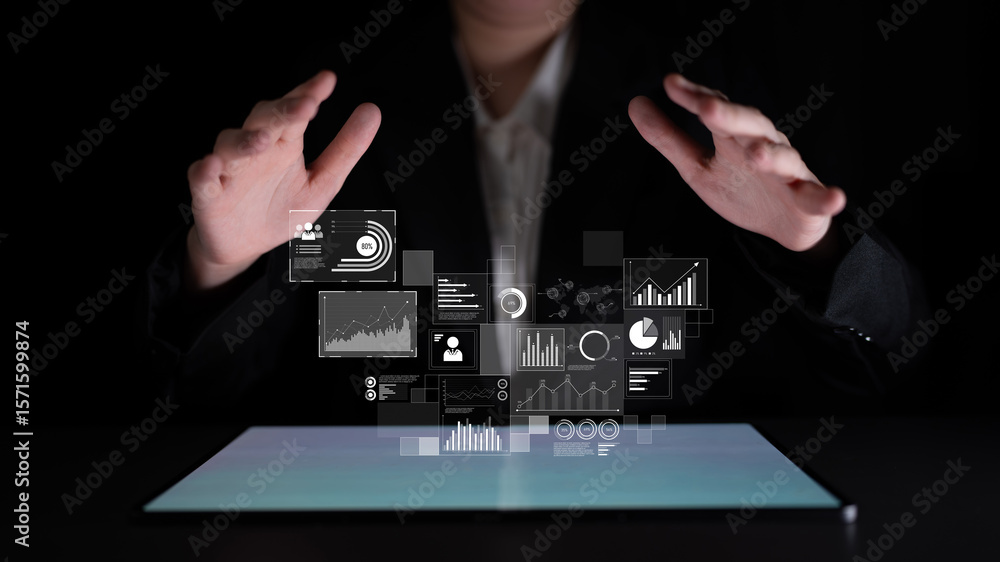 Poster data insights, charts, and analytics help visualize performance. data drives strategy, analytics enh