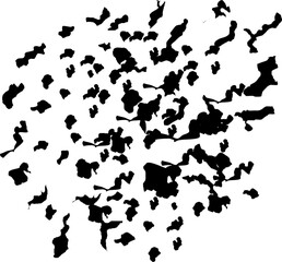 Abstract grunge splatter texture in bold vector style, blending rough edges with fluid design.