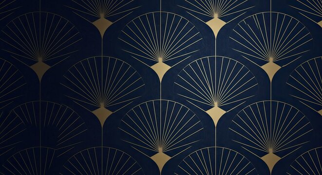 Luxury Art Deco Seamless Pattern Background in Gold and Navy Blue.