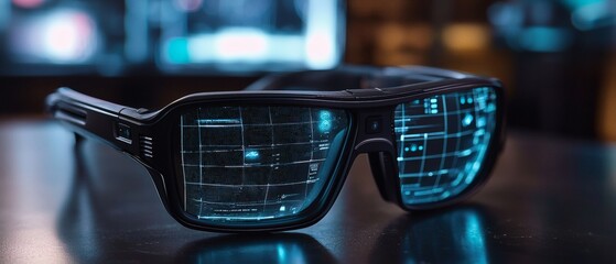 A futuristic augmented reality glasses with digital overlay