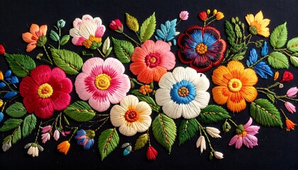 Colorful embroidered floral border