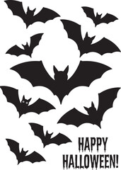 Black and white flying bat silhouette vector. Halloween elements icon set