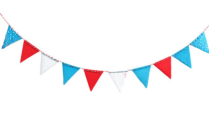 Obraz premium Bright bunting banner with red, white, and blue triangles for festive decoration at outdoor celebrations and parties