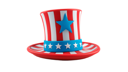 Celebratory Uncle Sam hat with red and white stripes for festive occasions and patriotic events across the United States