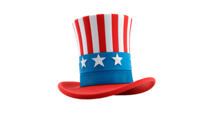 Red and white striped Uncle Sam hat with a blue star band, perfect for festive occasions and celebrations