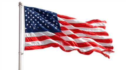 Waving American flag proudly displayed on a flagpole in bright daylight at a public space
