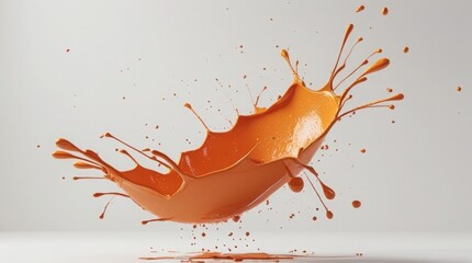 Vivid orange paint splash in mid-air, frozen and isolated on white or transparent PNG for artistic effect use 