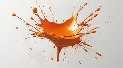 Vivid orange paint splash in mid-air, frozen and isolated on white or transparent PNG for artistic effect use 
