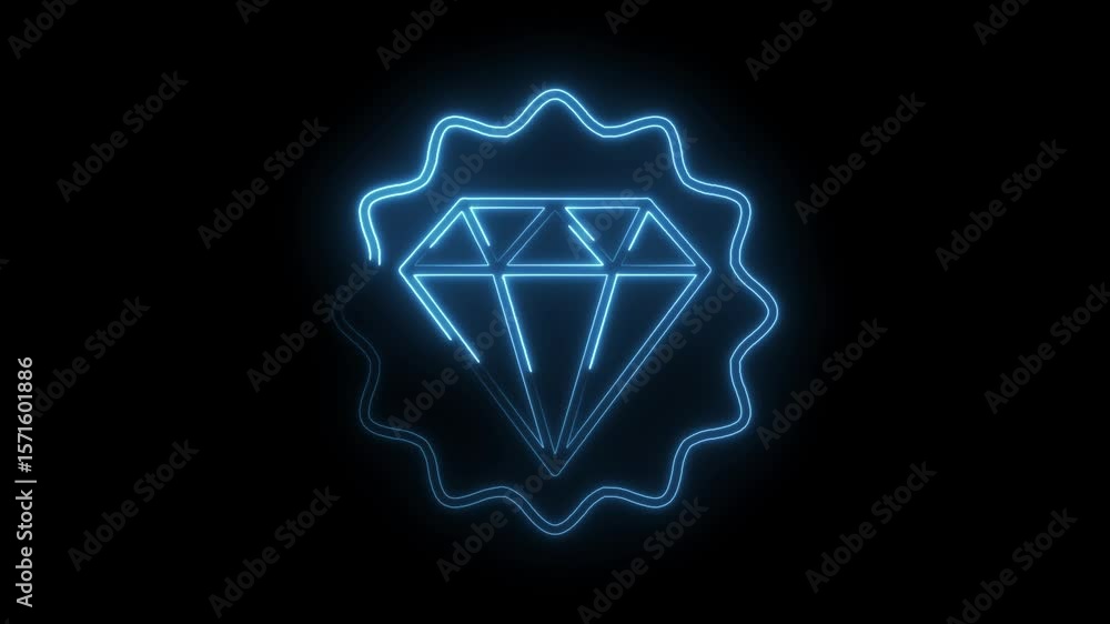 Poster glowing neon diamond icon animation loop on black background for futuristic tech visuals