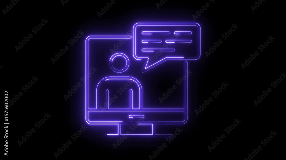 Poster neon online communication icon animation on black background for digital design concepts