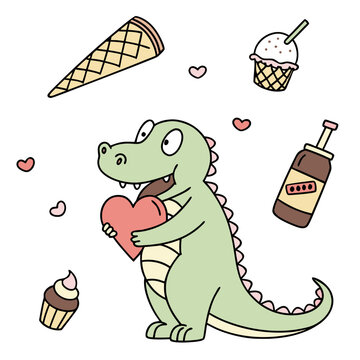 Playful Grumpy Crocodile design, styled with holding a heart and Scoops & Swirls shades in a Ice cream party setting