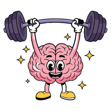 Vector art of a brain lifting weights isolated on white background