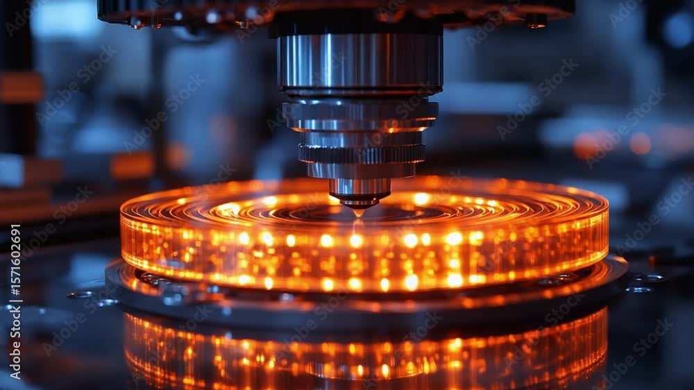 Aufkleber precision engineering: a close-up view of an advanced machine in operation, diligently crafting intr