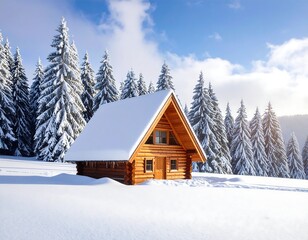 Snowy cabin in a winter forest