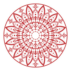 Beautiful Red & White Mandala with petal flower layers – vector line drawing