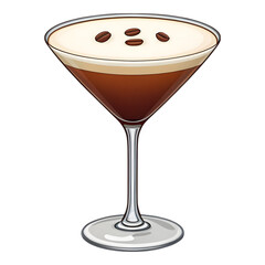 Espresso martini cocktail with coffee beans isolated on transparent background