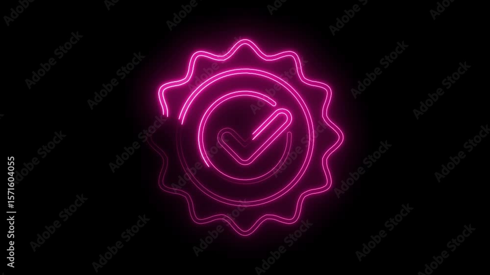 Aufkleber glowing neon check mark badge animation on black background seamless loop video