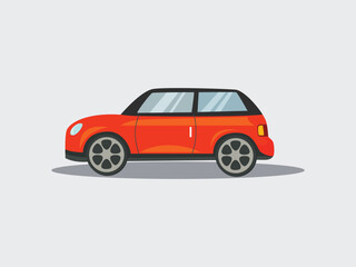Fototapeta premium Vector Car flat illustration of a happy young man driver sitting rides in his red car. Design concept of buy a new car