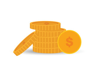 Gold coin money icon vector or flat golden penny cash pile heap cartoon graphic isolated illustration, drawn closeup metal cent treasure for game or casino closeup editable set