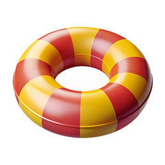 Red and yellow striped inflatable ring floating on white background