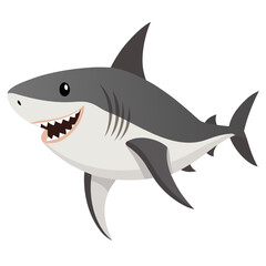 Obraz premium Cute cartoon white shark. Suitable for children's books,fairy tale, sticker, mascot, logo. Isolated vector illustration on white background. Side view.