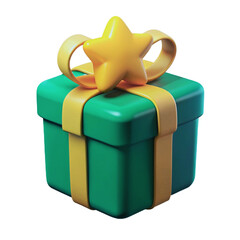Bright teal gift box with yellow ribbon and star decoration